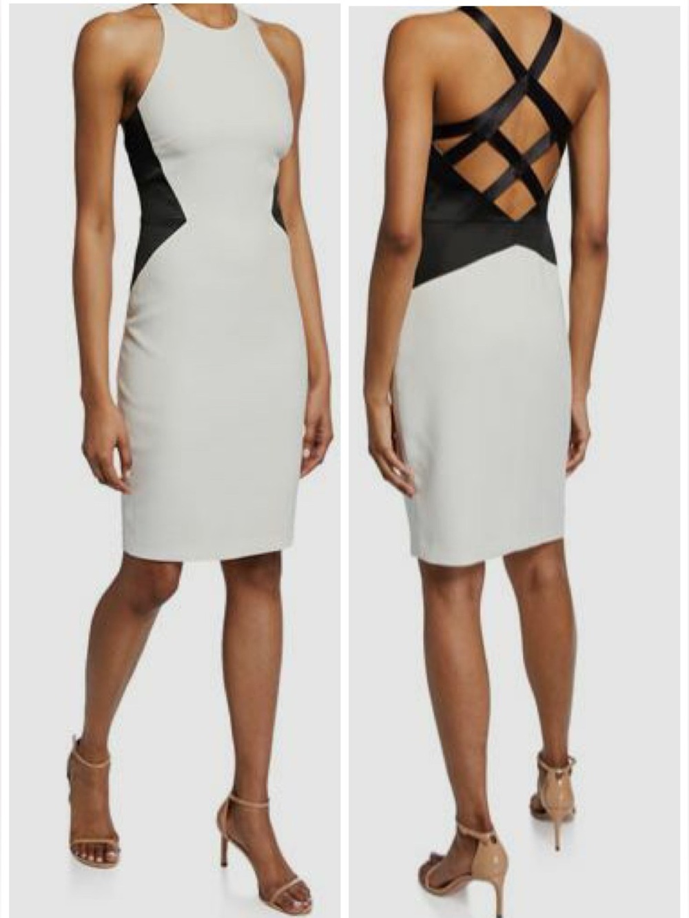 NWT Halston Heritage White Sleeveless Colorblock Sheath Dress Strappy Back Sz 10